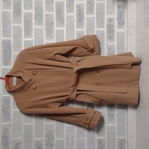 Dumas Women's Wool Blend Double Breasted Camel Tan Trench Coat with Belt